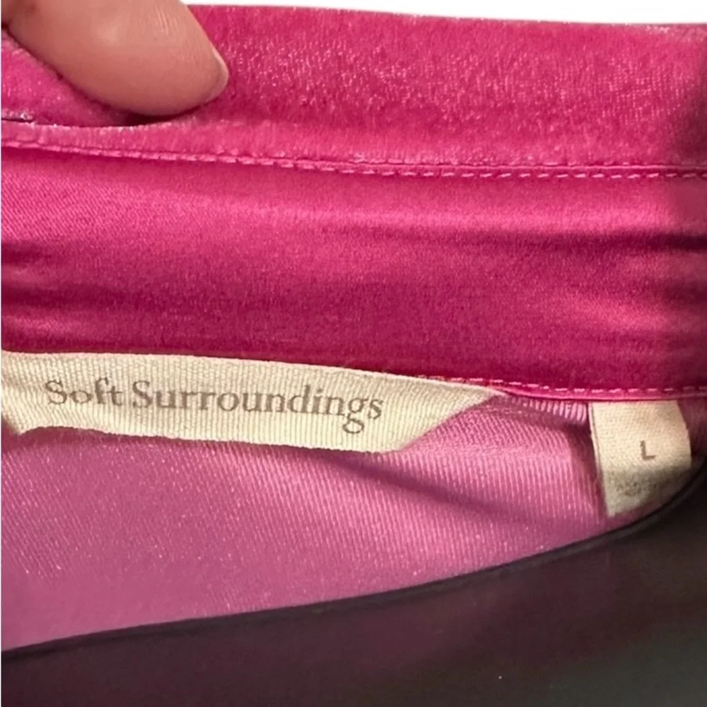 Soft Surroundings Velvet Boyfriend Tunic in Fiery Fuchsia Button Down Sz L - Picture 4 of 10